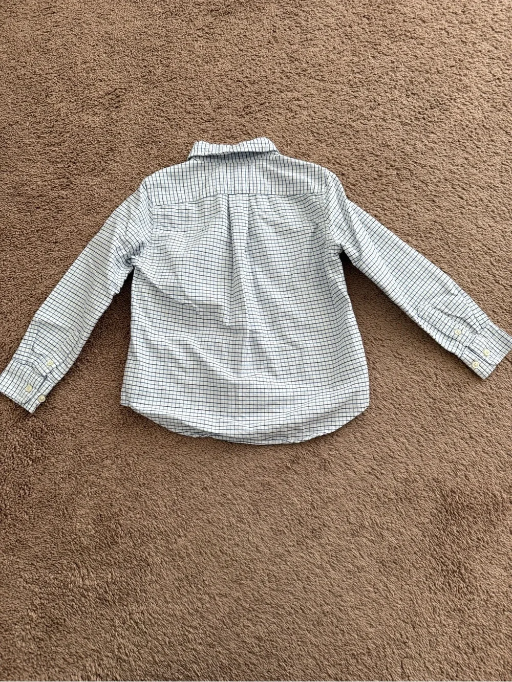 Boy’s Ralph Lauren White Button-Down Shirt with Blue Windowpane Plaid